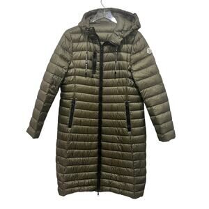 Moncler Suvetto Long Down Jacket Puffer Size 4 Olive Green Authentic Hooded